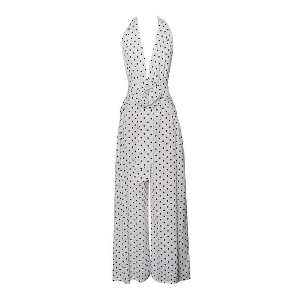 Oriana White Polka Dots Halter Jumpsuit - Picture 4 of 14